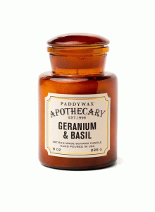 Аптекарска стъкленица - соева свещ Падивакс с аромат на здравец и босилек